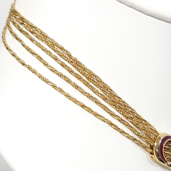 NWT Givenchy Vintage 1979 Multistrand Chain Necklace Maroon Red Crescent Accents - Picture 13 of 16